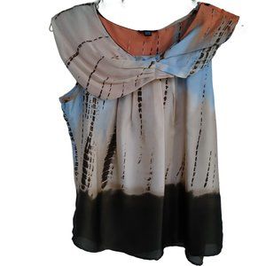 Piano Multicolor Sleeveless Shawl Neck Women’s Blouse Top- Size L